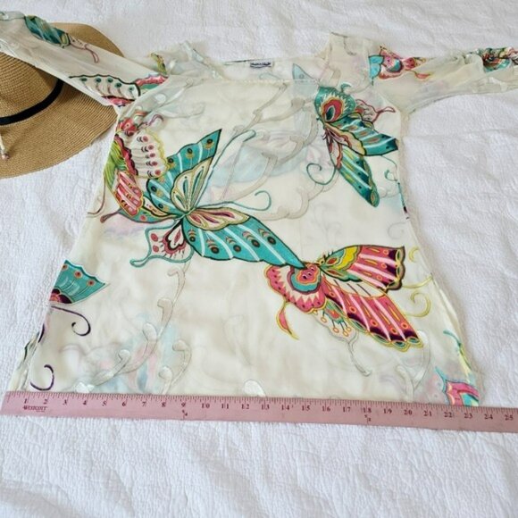 Surface Women's Oversized Sheer Blouse Size Medium Butterflies Beach Coverup - Picture 11 of 13